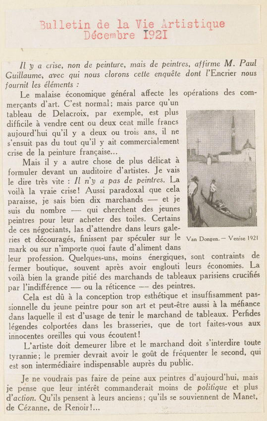 Paul Guillaume - Il y a crise, non de peinture, mais de peintres...