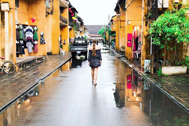 Hoi An road on a rainy day