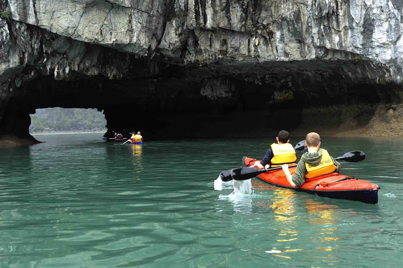 kayak in halong bay,vietnam.