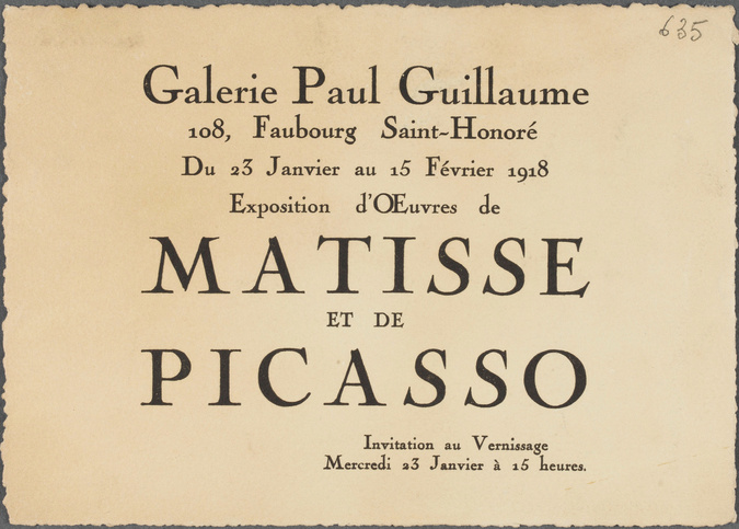 Anonyme - Carton d'invitation : Exposition d'Oeuvres de Matisse et de Picasso