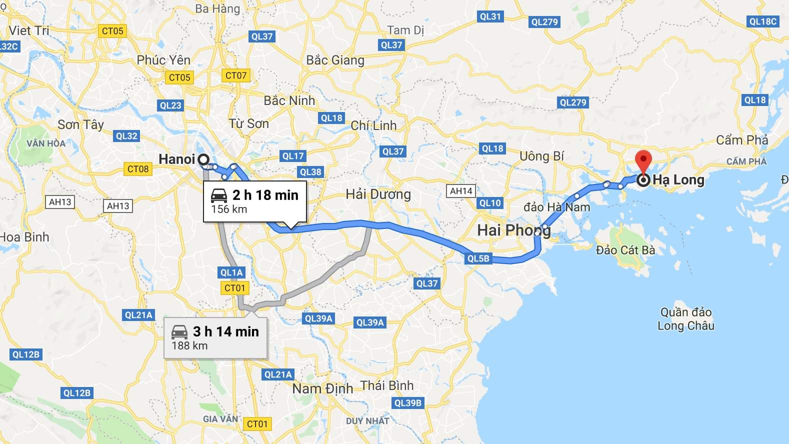 Distance from Hanoi to Halong bay