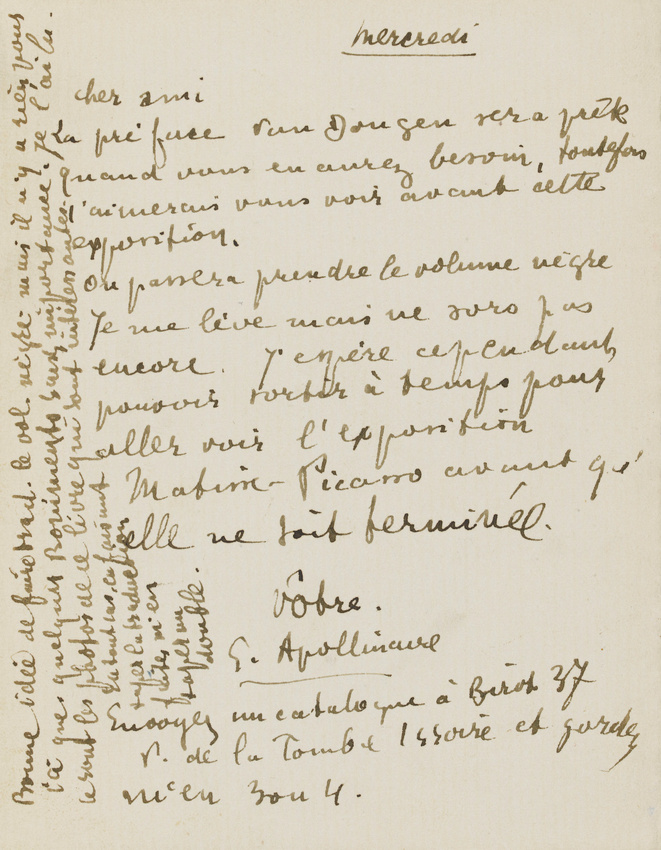 Guillaume Apollinaire - Correspondance manuscrite : Guillaume Apollinaire à Paul...