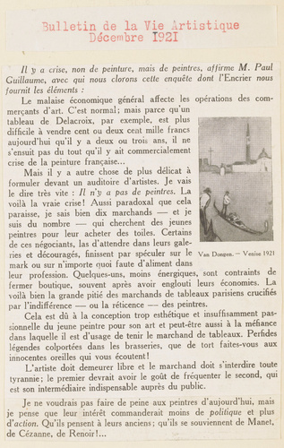 Paul Guillaume - Il y a crise, non de peinture, mais de peintres...