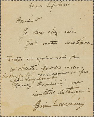 Marie Laurencin - Lettre