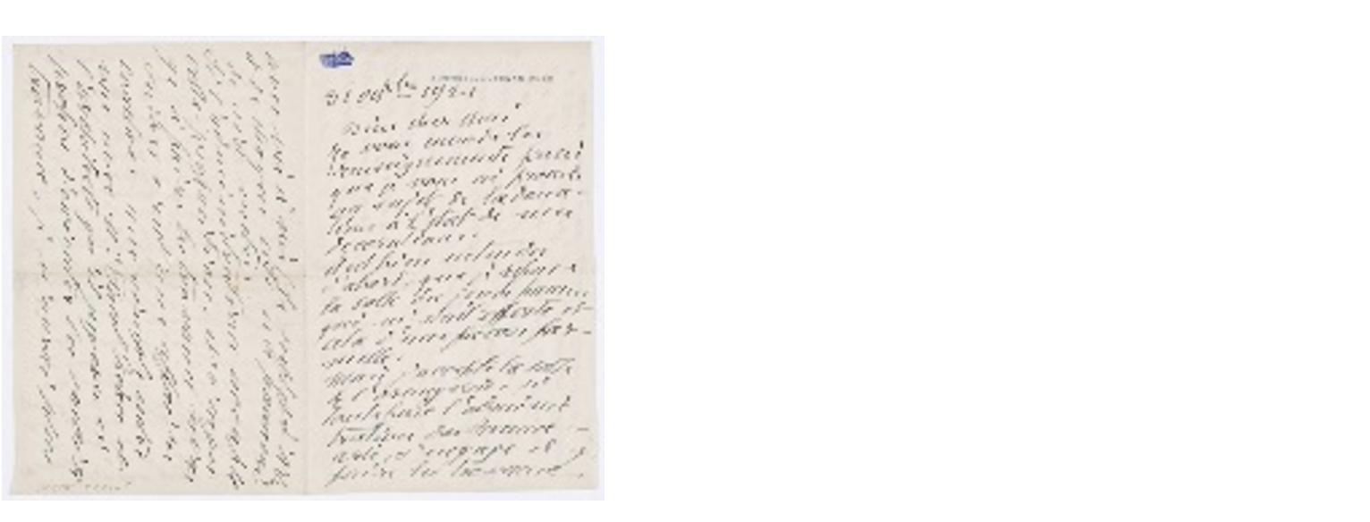 Claude Monet, letter from Claude Monet to Georges Clemenceau, October&nbsp;31, 1921, black ink on paper, DOCOR 2011.5.1 Établissement public du musée d’Orsay et du musée de l’Orangerie © Patrice Schmidt